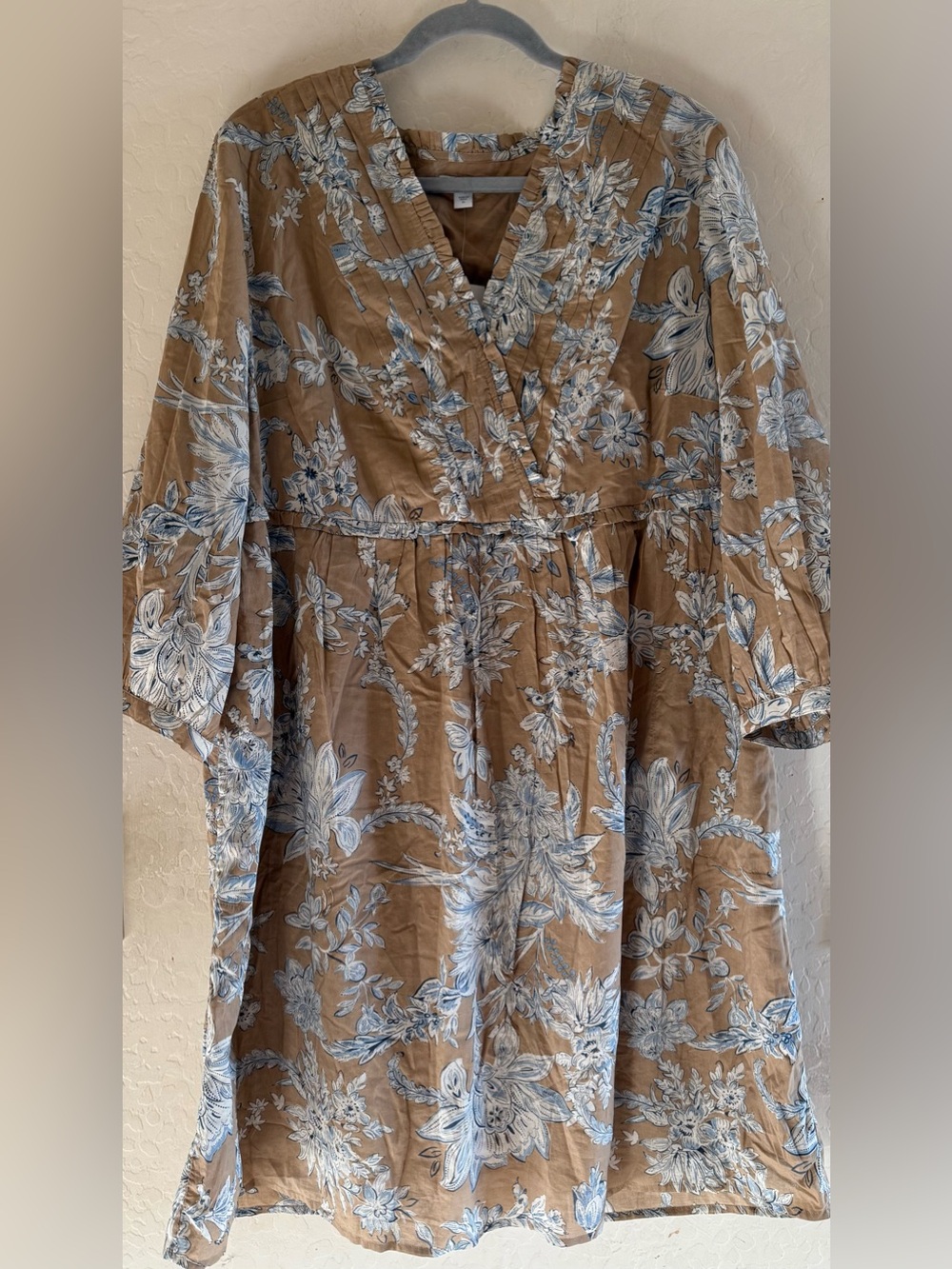 J.Jill, XL, Cotton Voile Ruffled Dress in light toffee vintage garden